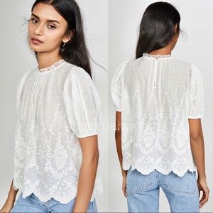 ✨RARE✨ ULLA JOHNSON Emmie Embroidered Lace Puff Sleeve Top in Blanc White